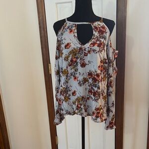 Mossimo Supply Co. Floral Keyhole Blouse - White and Brown